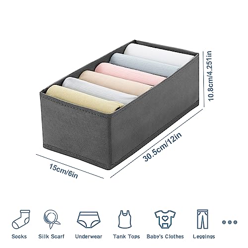Qozary 3 Pack Sock Underwear Drawer Organizer Dividers, Non-Woven Fabric Collapsible Cabinet Closet Storage Boxes for Clothes, Socks, Lingerie, Underwear, Tie, Belt, Baby, Bedroom (Gray, 6 Cells) - color: Gray, size: 6 Cells