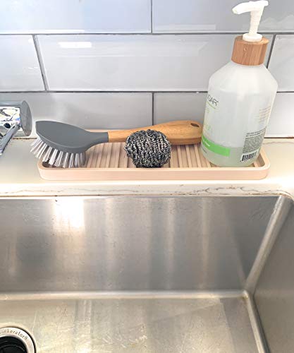 Happitasa Silicone Kitchen Sink Organizer Tray, Sponge Holder and Countertop Protector | Bathroom and Kitchen Soap Dish and Dispenser Tray (Sand Dollar, 12"x4") - color: Sand Dollar, size: 12" x 4" x 0.6"