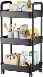 EZ COZY 3 Tier Rolling Cart, Plastic Diaper Cart Organizer with Wheels, Roller Cart for Diapers, Baby Nursery, Kitchen, Bathroom, Living Room and Bedside, Black - color: Black