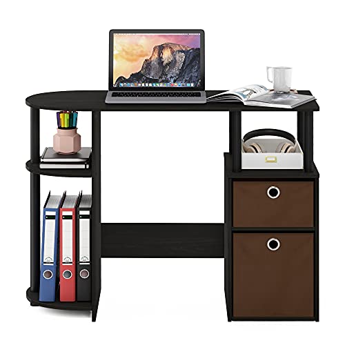 FURINNO Jaya Computer Study Desk with Bin, Brown - color: Espresso