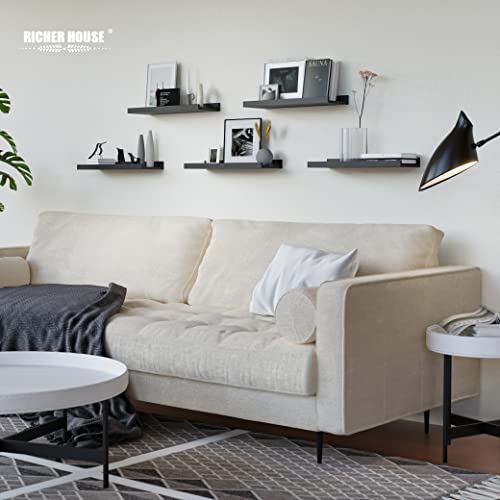 RICHER HOUSE 5 Set Floating Wall Mounted Shelves, Black Shelves for Wall Decor, Modern Picture Ledge Shelf with Lip for Storage, Nursery, Bedroom, Living Room, Bathroom - Black - color: Black, size: 5pcs*15.75in