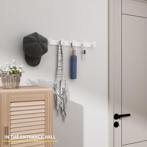 Coat Hook Wall Rack Hanger - White Coat Rack with 6 Hooks Wall Hooks for Hanging Hat Key Bag Towel Wall Mount Coat Holder - color: White, size: Rectangle 6 Hooks 1 Pack