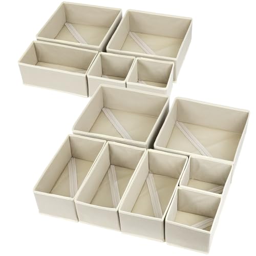 Fordonral 12 Pack Drawer Organizer Clothes, Foldable Fabric Dresser Organizer Closet Organizers and Storage Box for Underwear,Folded Clothes,Baby Clothing,Socks,Bra,Towels,Ties(12 Pack,Beige) - color: Beige, size: 12 Pack