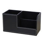KINGFOM Desk Organizer Office Supplies Caddy Pu Leather Multi-function Storage Box Pen/Pencil,Cell phone, Business Name Cards Remote Control Holder Black - color: S-black