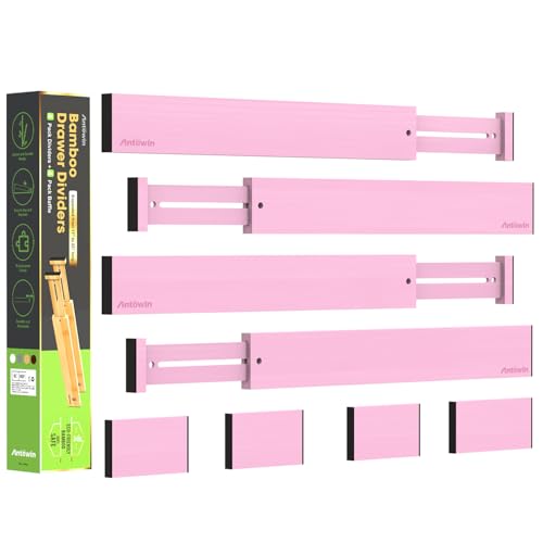 ANTOWIN Expandable Bamboo Drawer Dividers Organizers, Drawer Separators Splitter, 17-22 inches Long Adjustable Spring-loaded Organizer for Large Utensil, Clothes, Tools(Pink) - color: Pink