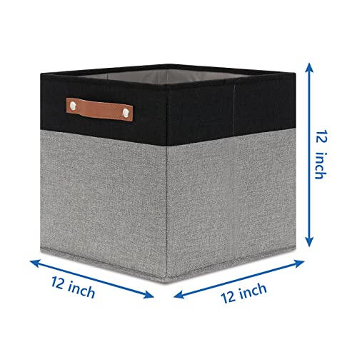 Temary Fabric Cube Storage Bins 12 Inch Decorative Storage Cubes Baskets 4 Pack Foldable Cube Storage Bins for Closet, Shelves (Black&Grey) - color: Black&Grey, size: 12×12×12