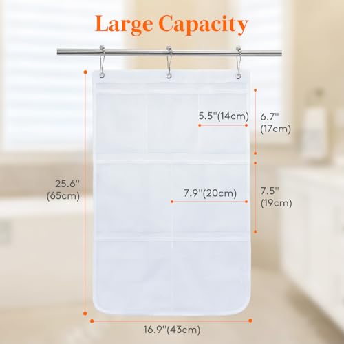 Lifewit Cruise Essentials Shower Caddy Must-Have, 7 Pockets Hanging Bathroom Organizer with Quick-Dry Mesh, Portable Shower Bag to Storage Soap, Shampoo, for RVing, Travel, Camping, White, 1 Pack - size: 17" x 25.6"