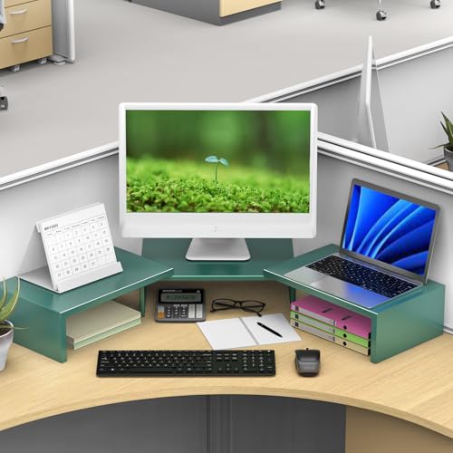 Dual Monitor Stand for Desk, Metal Computer Stand, Desk Shelf Riser,Desktop Organizer for Home and Office Use (Green) - color: Green