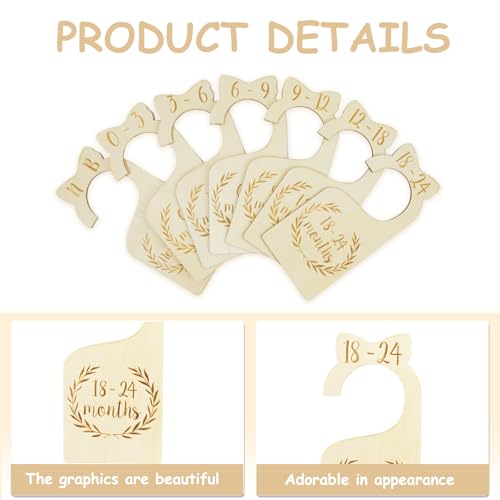 7 Pcs Closet Dividers Set, Pre-Labeled Wooden Hook-Style Size Tags, Easy Size Closet Organization & Storage for Nursery, Wardrobe, Bedroom & Closet Rods (0, 0-3, 3-6, 6-9, 9-12, 12-18, 18-24 Months)
