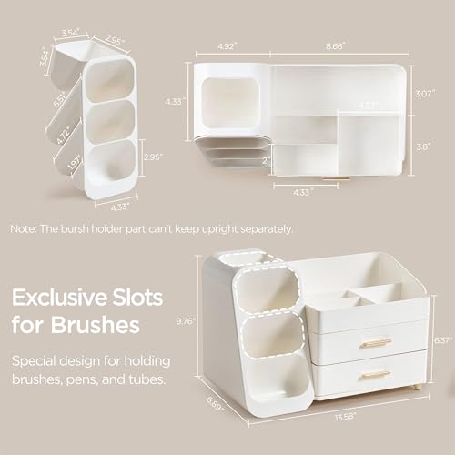 HBlife Makeup Organizer with Brush Holder for Vanity, Large Plastic Bathroom Countertop Organizer Skin Care Storage, Easy to Store Lipsticks, Nail Polishes, Perfumes, Eyeshadow Palettes, All White - color: All White, size: Large