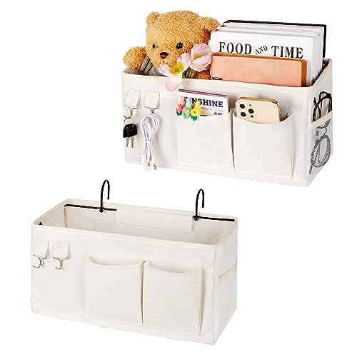 Bedside Caddy Bedside Organizer Hanging Storage Bag for Bunk College Dorm Bed and Hospital Beds with Magazine Water Bottle Phone Holder (2Pack White) - color: 2Pack White