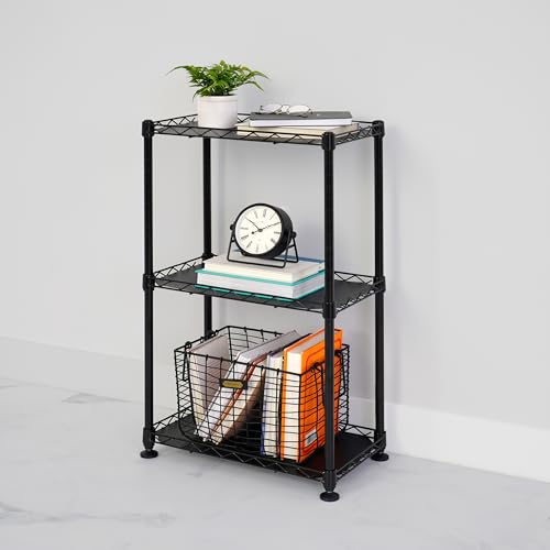 SafeRacks - NSF Certified Storage Shelves, Zinc, Heavy Duty Steel Wire Unit with Adjustable Feet, Garage or Bakers Rack, Kitchen, Pantry Shelf - (18"x10"x30" 3-Tier) (Black) - color: Black, size: 10"x18"x30" 3 Tier