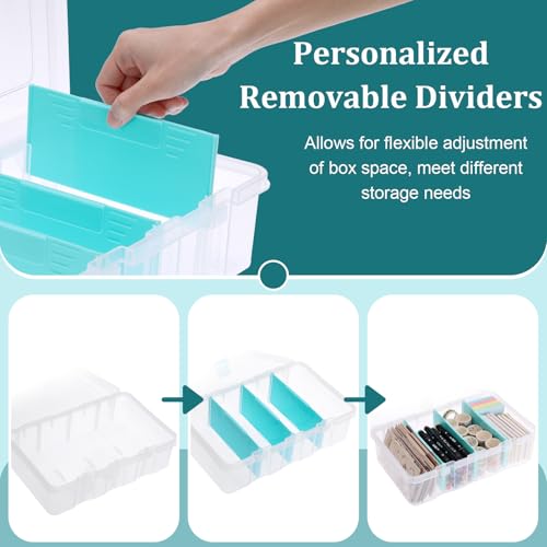 BTSKY Clear Plastic Dividing Storage Box with 4 Compartments Adjustable Storage Bin with Lid Plastic Craft Storage Container Multipurpose Sewing Box Art Supply Organizer, 13.3x8.1x3.4 Inches - size: 13.3x8.1x3.4 Inches-Clear