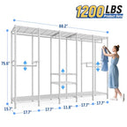 Raybee 88.2" W Clothes Rack Heavy Duty Clothing Racks for Hanging Clothes Extra Wide Portable Closet Loads 1200LBS Freestanding Garment Rack for Bedroom 88.2" W x 75.6" H x 15.7" D, White - color: White, style: NO COVER