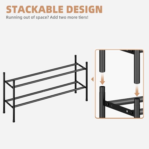 STORAGE MANIAC Long Expandable Shoe Rack, 6 Pairs Metal Wide Stackable Shoe Rack, Adjustable Shoes Shelf, Freestanding Shoes Organizer for Closet, Entryway, Hallway, Garage, Front Door, 1 Tier - size: 1-tier