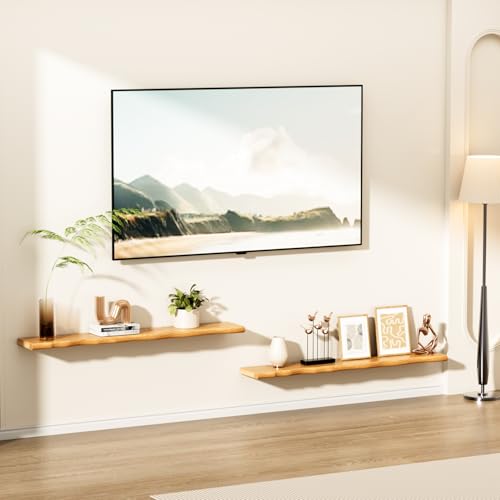 Floating Shelves for Wall Rustic Farmhouse 48 Inch Floating Shelf Bathroom Wooden Shelves for Wall Mounted Live Edge Pine Shelf with Unique Natural Grain for Living Room Bedroom Kitchen (Natural) - color: Natural, size: 48 inch - 1pc