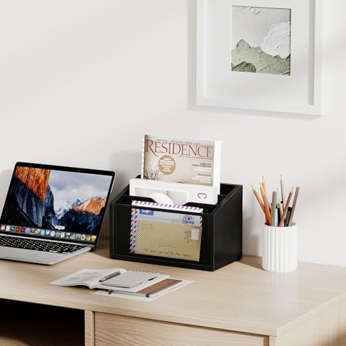 Mail Organizer, Mail Organizers Wall Mounted with 3 Slots, Mail Organizer Countertop Desk, Mail Holder for Home Office, Mail Sorter Office Accessories Organizer for File Letter Folder, Black - color: Black