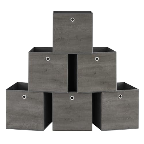 SONGMICS Storage Cubes, Set of 6 Storage Bins with Handles, Foldable Oxford Fabric and Non-Woven Fabric Storage Boxes, 13 x 13 x 13 Inches, Fit Cube Storage Unit, Misty Gray URFB133G01 - color: Misty Gray, size: 6 Pack (13"L x 13"W x 13"H)
