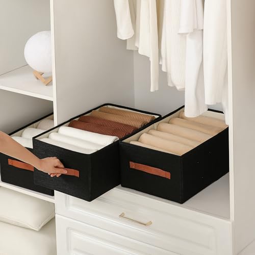 linen closet organizers and storage, 3 Pack Large Storage Baskets, Washable, Clothing Storage Bins with Handle, Closet Organizer for Storage Sweater,Sheets (Black, 18½"x11"x8½") - color: Black, size: 18½"x11"x8½"