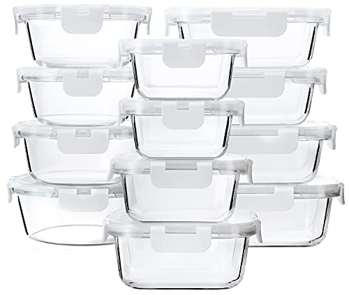 24-Piece Glass Food Storage Containers with Upgraded Snap Locking Lids,Glass Meal Prep Containers Set - Airtight Lunch Containers, Microwave, Oven, Freezer and Dishwasher,White - color: White