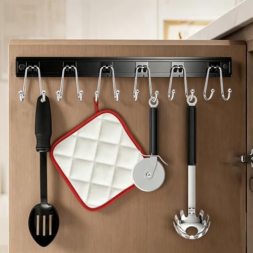 Cociat 2PCS Utensil Racks with 12 Hooks 17.2 Inch Kitchen Utensil Holders Hanging Utensil Rack Multifunctional (17.2 inch Black) - color: BLACK, size: 17inch & 12 hooks