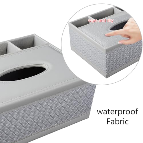 Tissue Box Cover Rectangle White Kleenex Box Holder PU Leather Facial Tissue Organizer,Multifunctional Remote Control Stationery Storage Box,Home Office Supplies Car Napkin Caddy - color: Multifunctional Tissue Box-white Weave