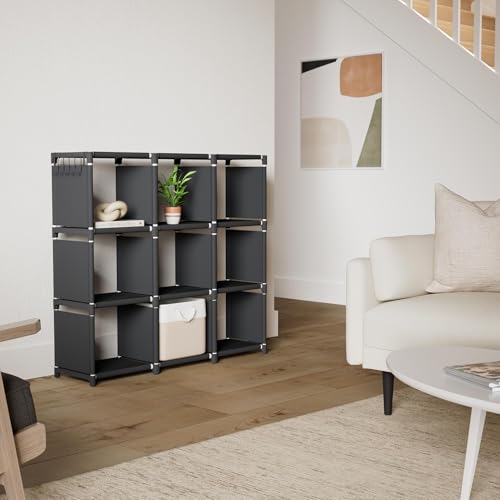 Mavivegue Book Shelf, 9 Cube Storage Organizer, DIY Bookcase, Metal Cube Bookshelf, Tall Book case for Bedroom, Living Room,Office, Closet Storage Organizer, Black Cubicle Storage Rack - color: Black, size: 9-Grid