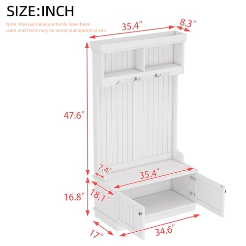 4-in-1 Entryway Hall Tree with Storage Shoe Bench, Coat Rack with Hooks, Open Shelves & Cabinet, Modern Organizer for Mudroom Hallway (White) - color: White