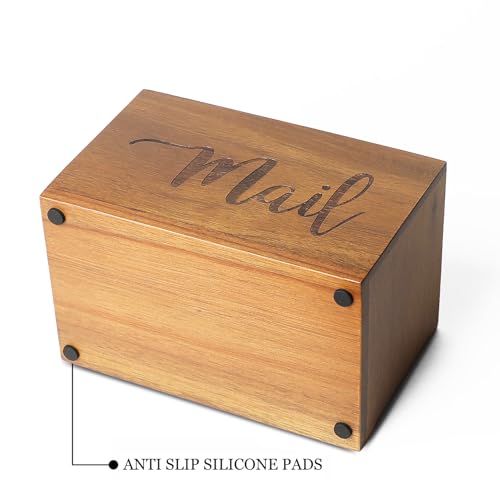 LBEMEY Mail Holder Storage Organizer Box,Acacia Wood Mail Organizer Countertop,Desktop Letters, Bills, Notes and Postcard Bin for Home Office Dorm Room