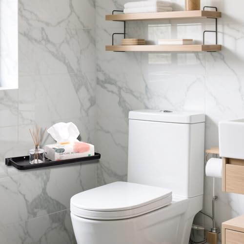 DEAYOU 2 Pack Folding Wall Shelf for Bathroom, 90° Fold Up Floating Shelf, Wall Mounted Drop Down Metal Shelves for RV, Campers, Laundry Room, Toilet Room, Kitchen, Waterproof, Space Saving, 15.7"