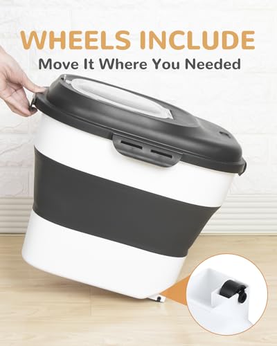 30-35 Lbs Dog Food Storage Container Collapsible Dog Food Container with Airtight Lids, Wheels, Scoop and 2pcs Food Storage Containers, Large Pet food storage for Dog, Cat (Black) - color: Black