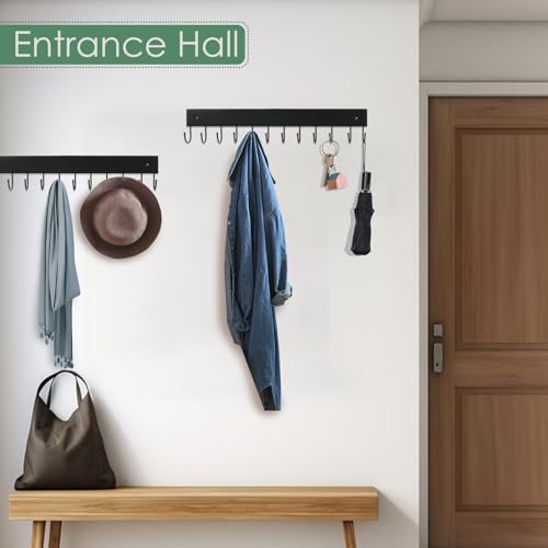 2 Pack Purse Organizer Wall Mount with 24 Rotating 180° Coat Rack, 14.6" Wooden Entryway Purse Holder, Wall Hooks for Hanging Belts, Ties, Keys, Scarf, Bras, Bag, Space Saving Hanger (Black) - color: Black