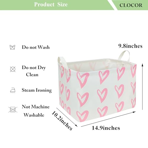 CLOCOR Rectangular Pink Heart Basket Empty, Storage Bin, Waterproof Book Box with Handles, Gift Basket(Pink Heart) - color: Pink Heart