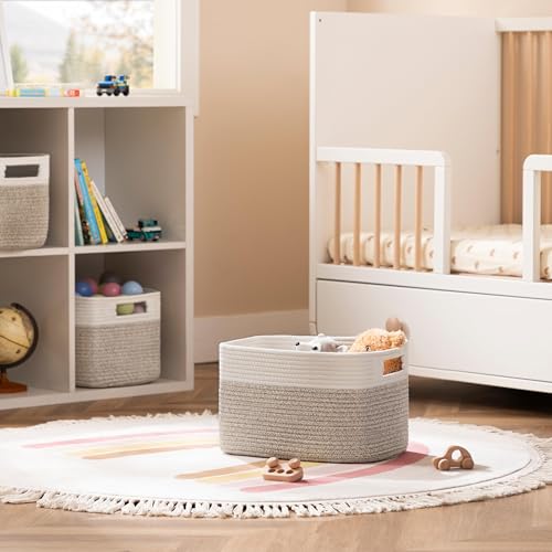 UBBCARE 4 Pack Storage Baskets for Organizing, Shelf Baskets with Handles, Woven Storage Baskets for Bookcase/Cube Shelf/Closet, 14.5"L x 9.8"W x 9"H, White&Light Brown - color: White&Light Brown, size: 4 Pack-14.5"(L)×9.8"(W)x9"(H)