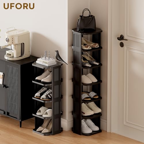 Vertical Shoe Rack, 9-Tier Plastic Stackable Storage Shelf for Small Closets and Narrow Spaces, Compact Free Standing Shoe Racks for Entryway Bedroom Dormitory - color: Black, size: 9 Tiers