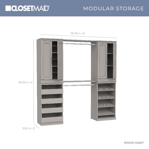 ClosetMaid Modular Storage 68.76-78.78-inch W 4-Drawer 19-Shelf Wood Closet System with Doors, Smoky Taupe - color: Smoky Taupe