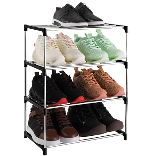 4-Tier Stackable Small Shoe Rack, Lightweight Shoe Shelf Storage Organizer for Entryway, Hallway and Closet(Black) - color: Black, size: 4-Tier
