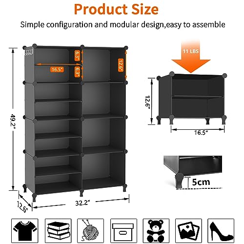 AWTATOS Closet Organizer, 8 Cube Closet Organizers and Storage, Closet Storage Shelves, Clothes Storage Organizers for Closet Bedroom Living Room Office Black - color: Black