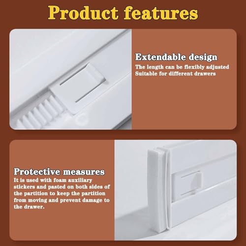 4 Pcs Drawer Dividers for Clothes, 3.15" High 11.34"-19.69" Adjustable Expandable Dresser Drawer Organizer, Clear Plastic Separators for Dresser, Baby Clothing (4, white‌) - color: white‌