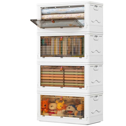 CTSNSLH 4 Tier Plastic Storage Bins with Lids 102QT - Stackable Storage Bins with Wheels, Organizers and Storage, Plastic Storage Cabinet Organization and Storage for Living Room,Office,Dorm - size: 102Qt 4-Tier&4 Lids