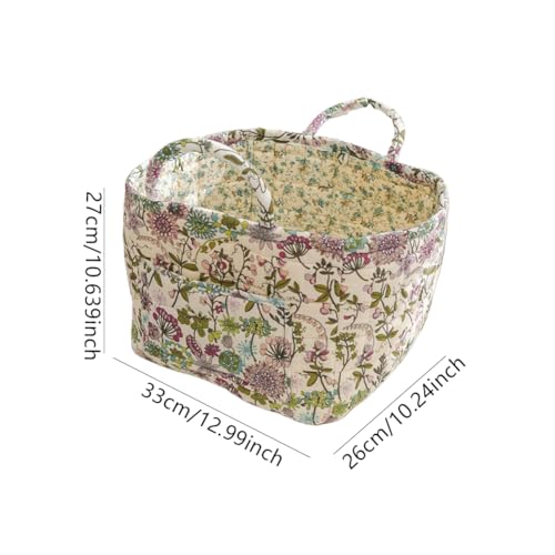 Quilted Fabric Basket Foldable Car Storage Boho Floral Laundry Basket Hamper for Nursery Bedroom & Living Room | Organize Clothes Toys - color: Pastel Wildflower Cottage