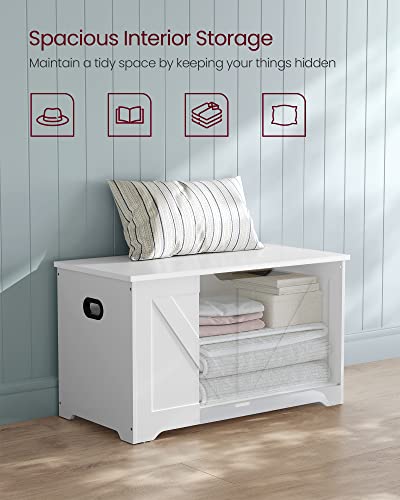VASAGLE Storage Chest, Storage Trunk with 2 Safety Hinges, Storage Bench, Shoe Bench, Farmhouse Style, 15.7 x 31.5 x 18.1 Inches, for Entryway, Bedroom, Living Room, Cloud White ULSB062T14 - color: Cloud White, size: 31.5"W x 18.1"H, style: Farmhouse