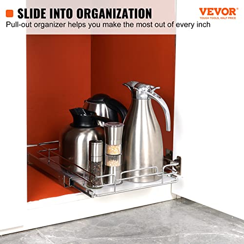 VEVOR 11" Wx21 Dx2.5 H Pull Out Cabinet Organizer, Heavy Duty Slide Out Pantry Shelves, Steel Roll Out Drawers, Sliding Drawer Storage for Home Under Sink, 13.5" Wx22 Dx7 H Install Size for Cabinet - size: 12.6"Wx21"D