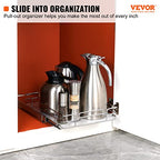 VEVOR 11" Wx21 Dx2.5 H Pull Out Cabinet Organizer, Heavy Duty Slide Out Pantry Shelves, Steel Roll Out Drawers, Sliding Drawer Storage for Home Under Sink, 13.5" Wx22 Dx7 H Install Size for Cabinet - size: 12.6"Wx21"D