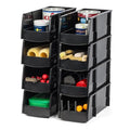 IRIS USA Large Stackable Storage Bins, 8-Pack, 13"L x 6"W x 5"H, |Made in USA|, Plastic Open Front Shelf Bin for Organizing Parts, Hardware, Tools, Supplies, Garage Shelf, Pantry - Black - size: Large - 8 Pack