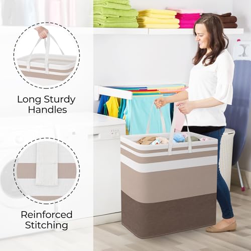 StorageRight Large Collapsible Laundry Basket Hamper with Easy Carry Handles，Freestanding Clothes Hampers for Laundry, Bedroom, Dorm, Towels, Toys, 100L, Khaki - color: Khaki, size: 100L