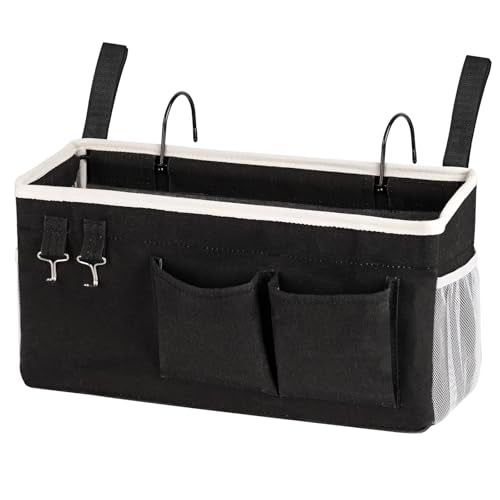 Bedside Storage Caddy/Bedside Hanging Storage Bag for Headboards Bunk Beds Dorm Rooms Book Phone Magazine Holder (Black) - color: Black