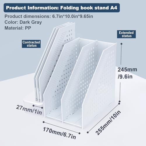 FRETONBA Collapsible Magazine File Holder with 2 Vertical Compartments Foldable Binder Holder for Desk Binder Storage Organizer Plastic Magazine Holders for Shelf, Light Gray - color: Light Grey, size: 2 Compartments - 1Pcs