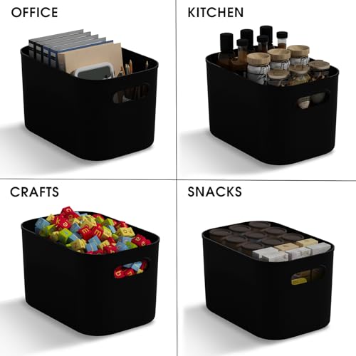 ORGIDOL 12 Pack Black Plastic Storage Bins, Storage Container for Organizing, Storage Boxes with Handle for Shelves, Cute Organizer Bins for Craft, Snacks, Pantry, Cabinet, 8.7x6.7x5.66inch - color: Black, size: 12Pack