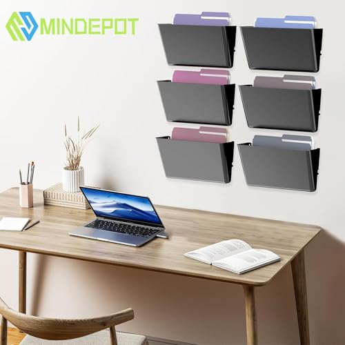 MINDEPOT 5 Pockets Acrylic Wall File Organizer, Clear Wall File Holder, Plastic Hanging Wall File Holder for Office, School and Home, Black - color: Black, size: 5Pack